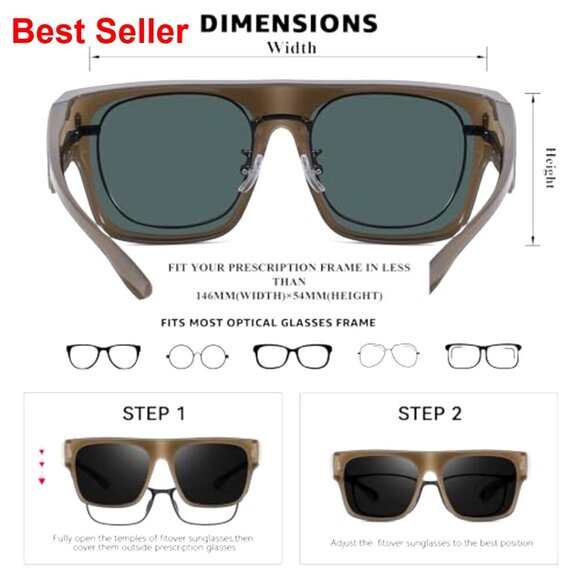 Oversized Polarized Square Fit Over Sunglasses with UV Protection
